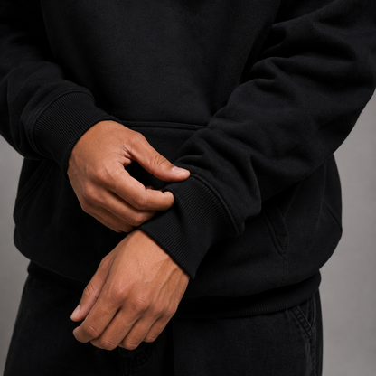 Men Solid Black Hoodie
