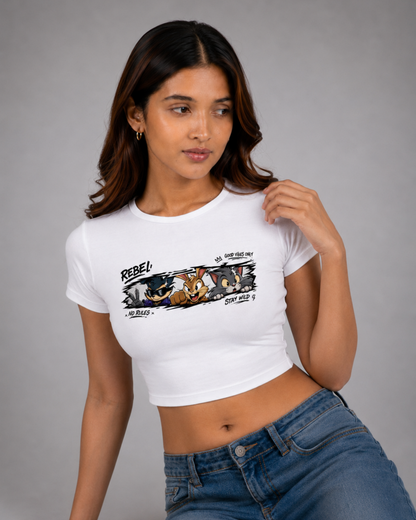 Women White Baby Tee | Rebel