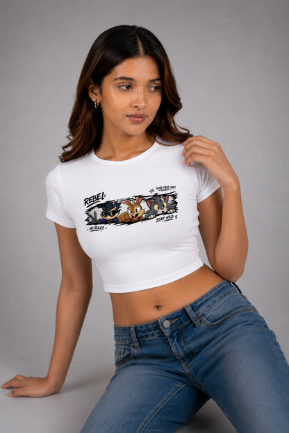 Women White Baby Tee | Rebel