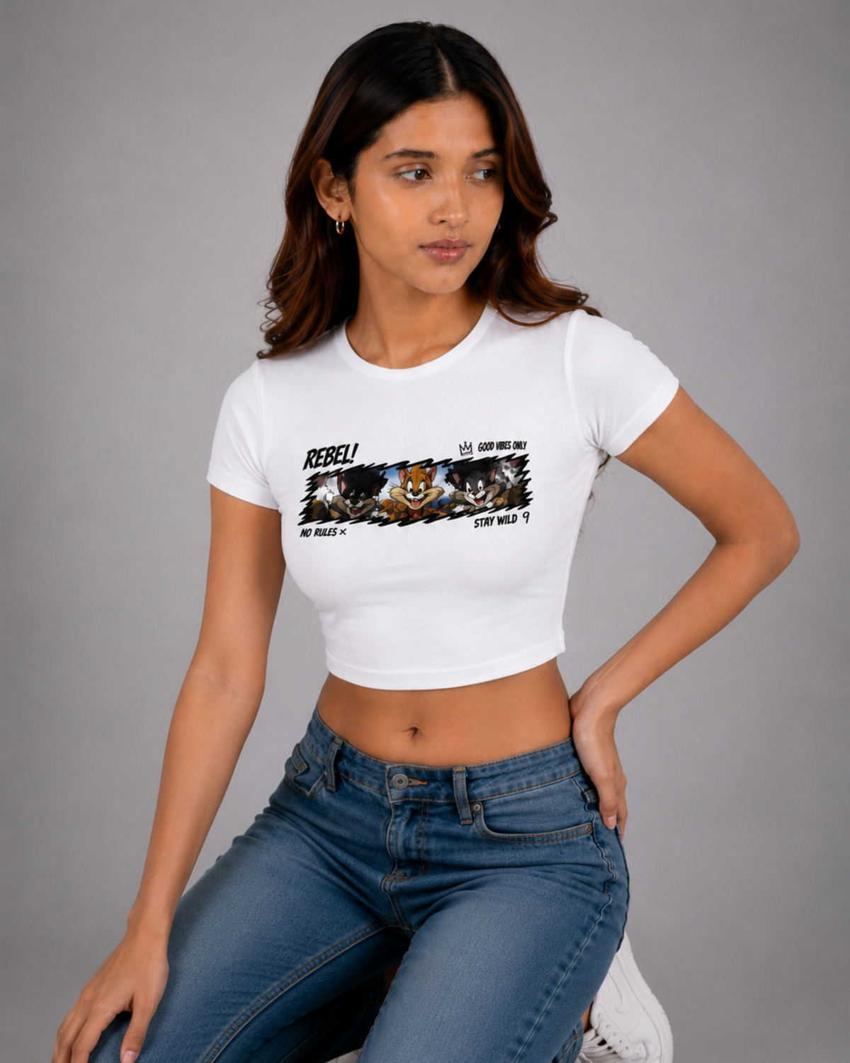 Women White Baby Tee | Rebel