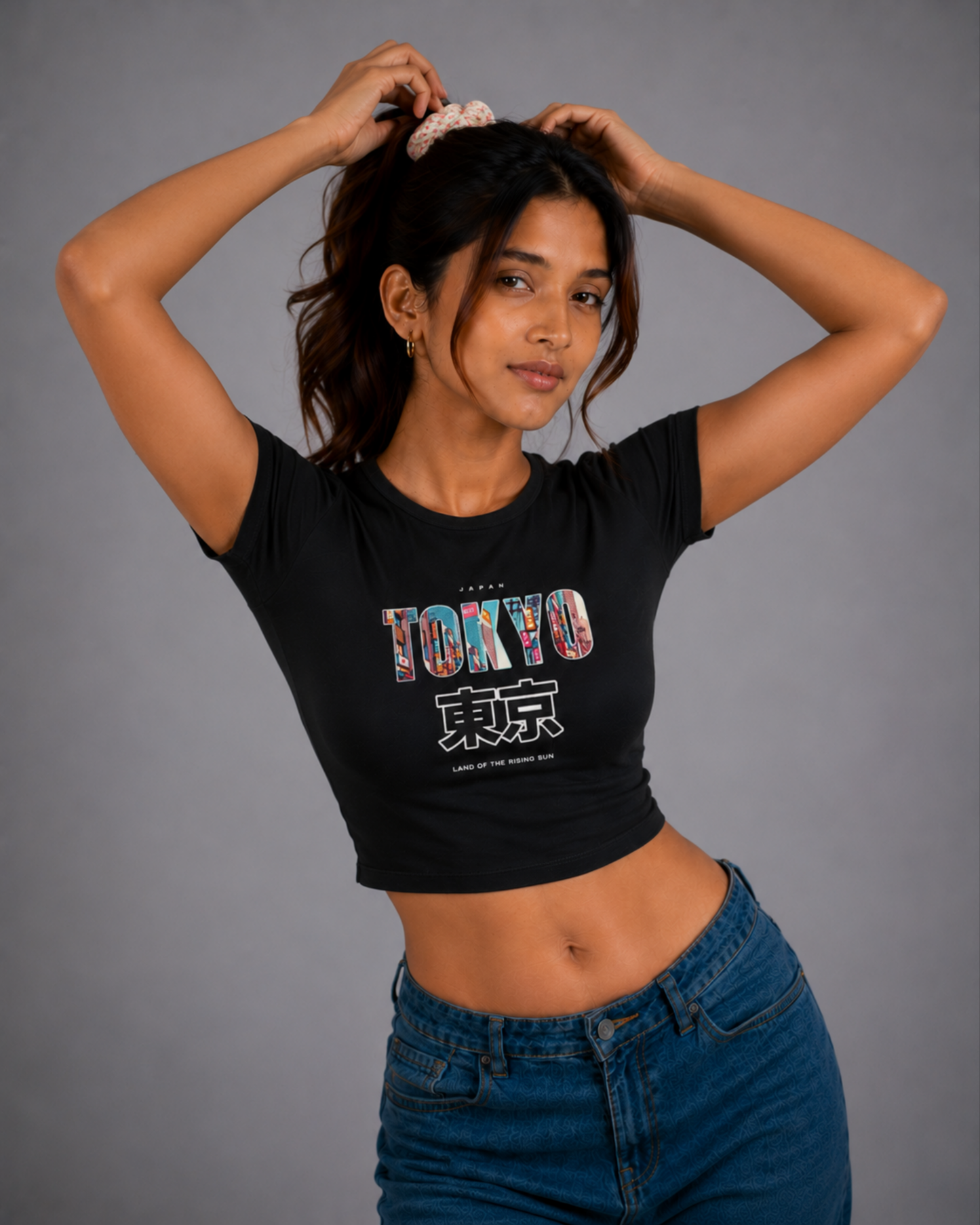 Women Black Baby Tee | Tokyo Japan
