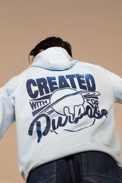 Men Solid Sky Blue Hoodie | Pure Purpose