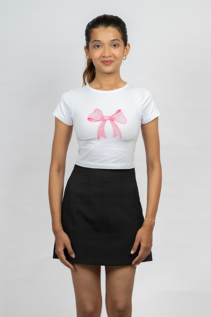 Women White Baby Tee | Bow