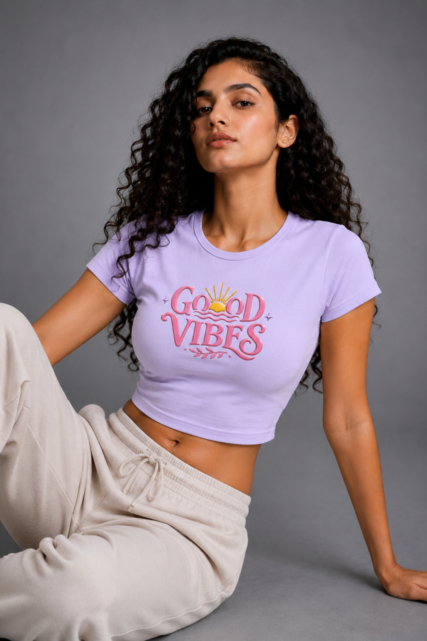 Women Lavender Baby Tee | Good Vibes
