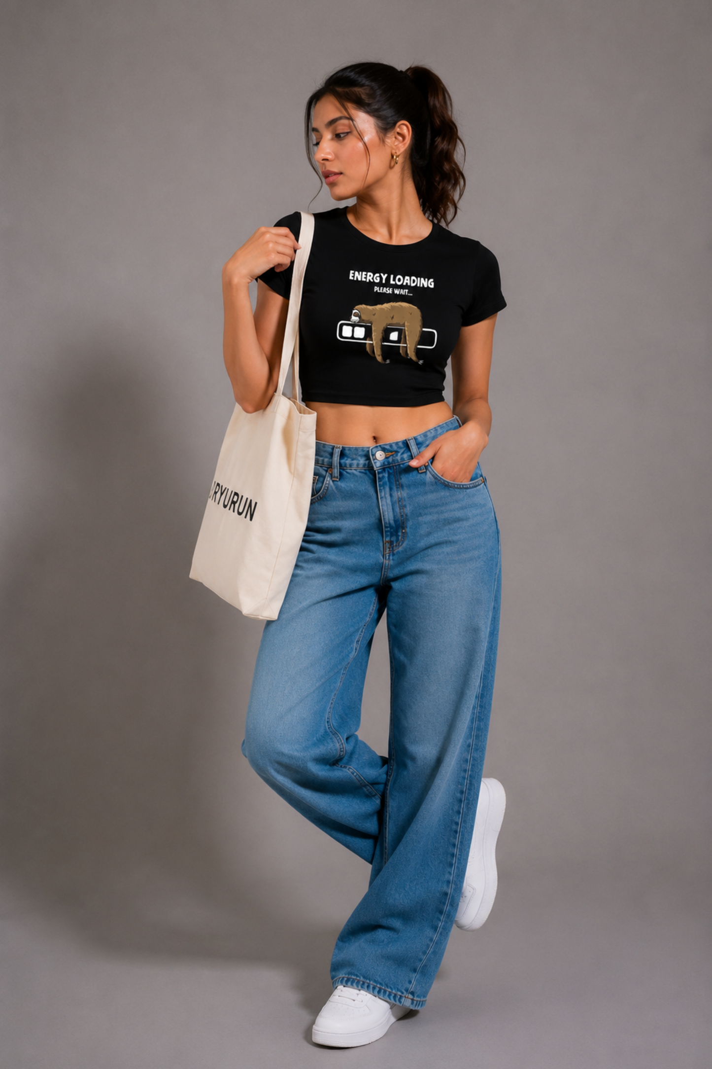 Women Black Baby Tee | Energy Loading