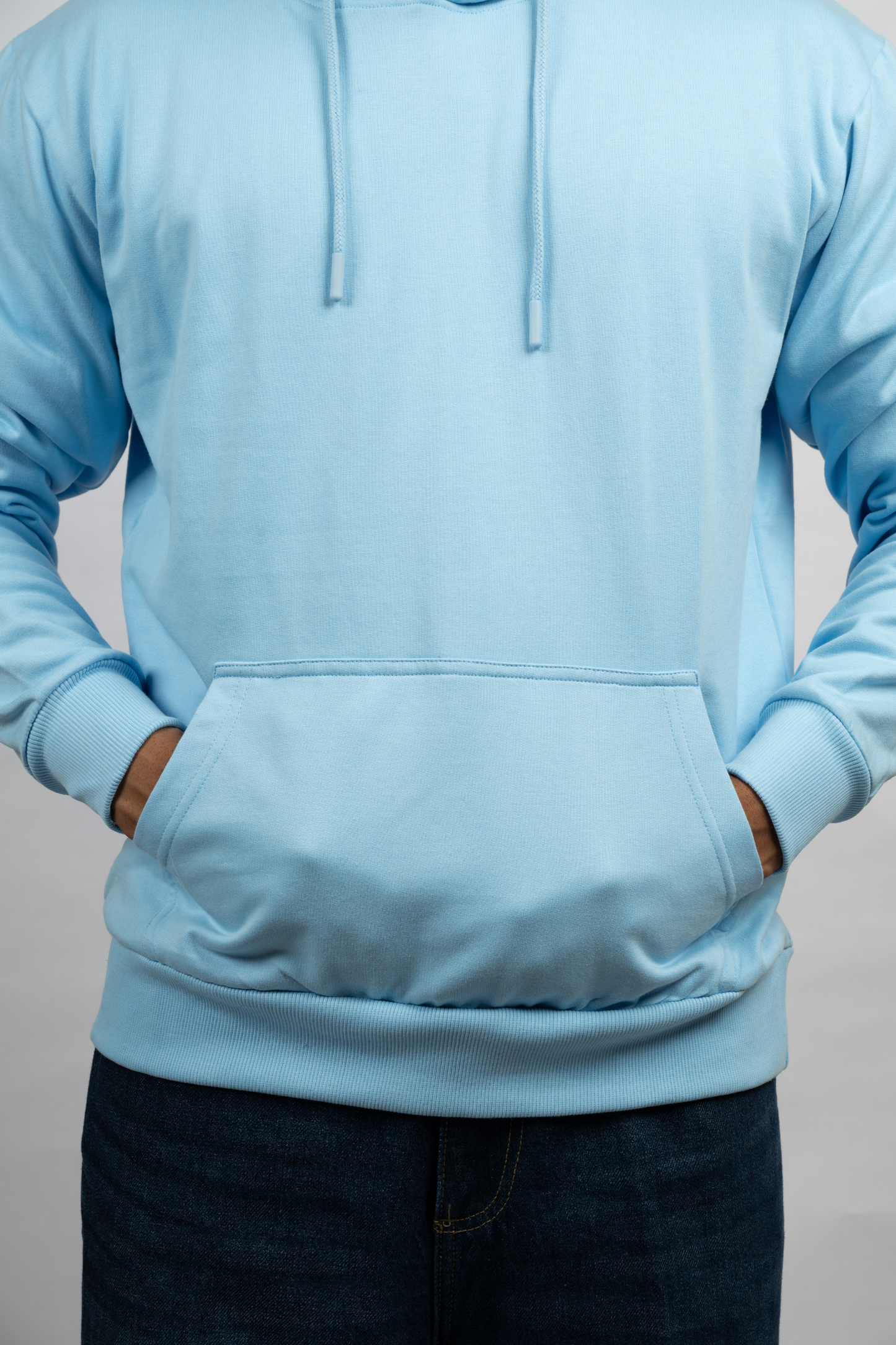 Men Solid Sky Blue Hoodie