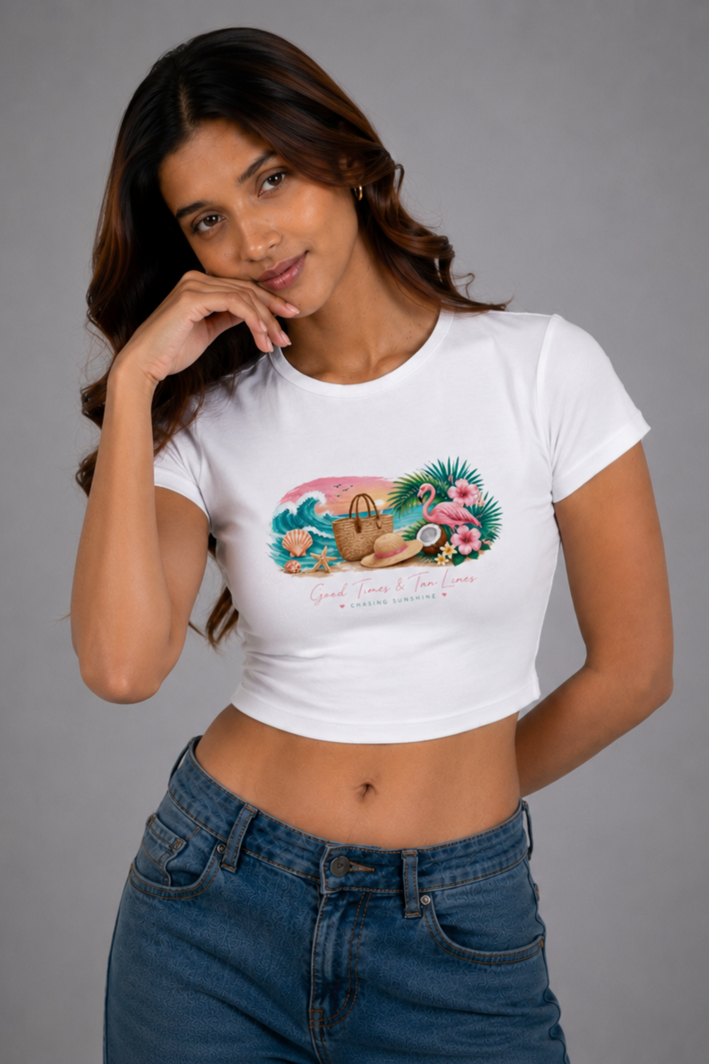 Women White Baby Tee | Good Times & Tan Lines