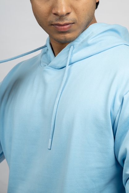 Men Solid Sky Blue Hoodie