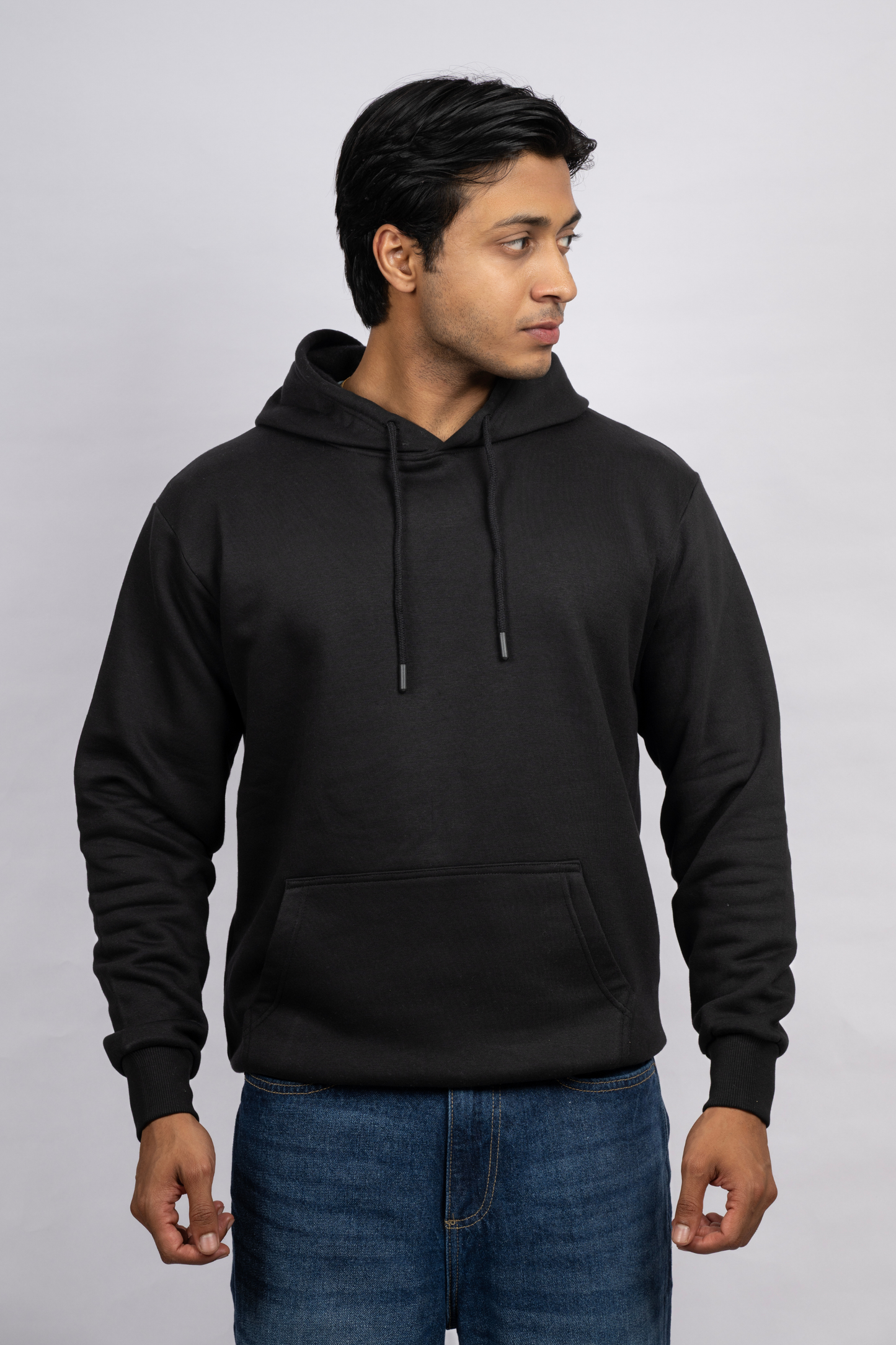 Men Solid Black Hoodie | Split Vision