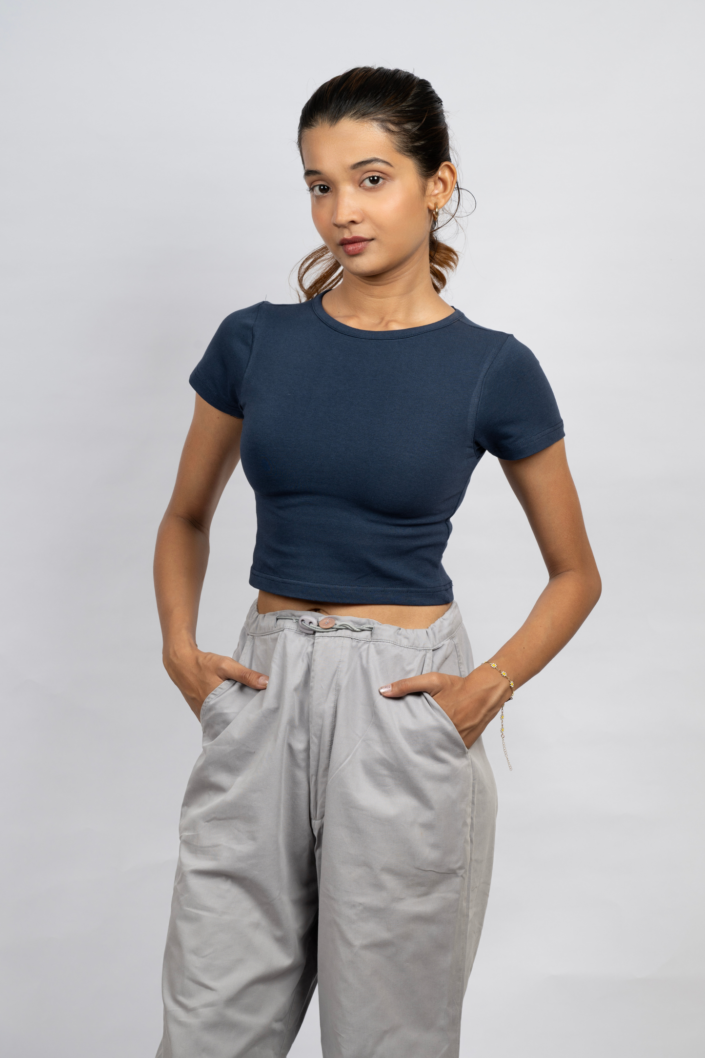 Women Navy Blue Baby Tee