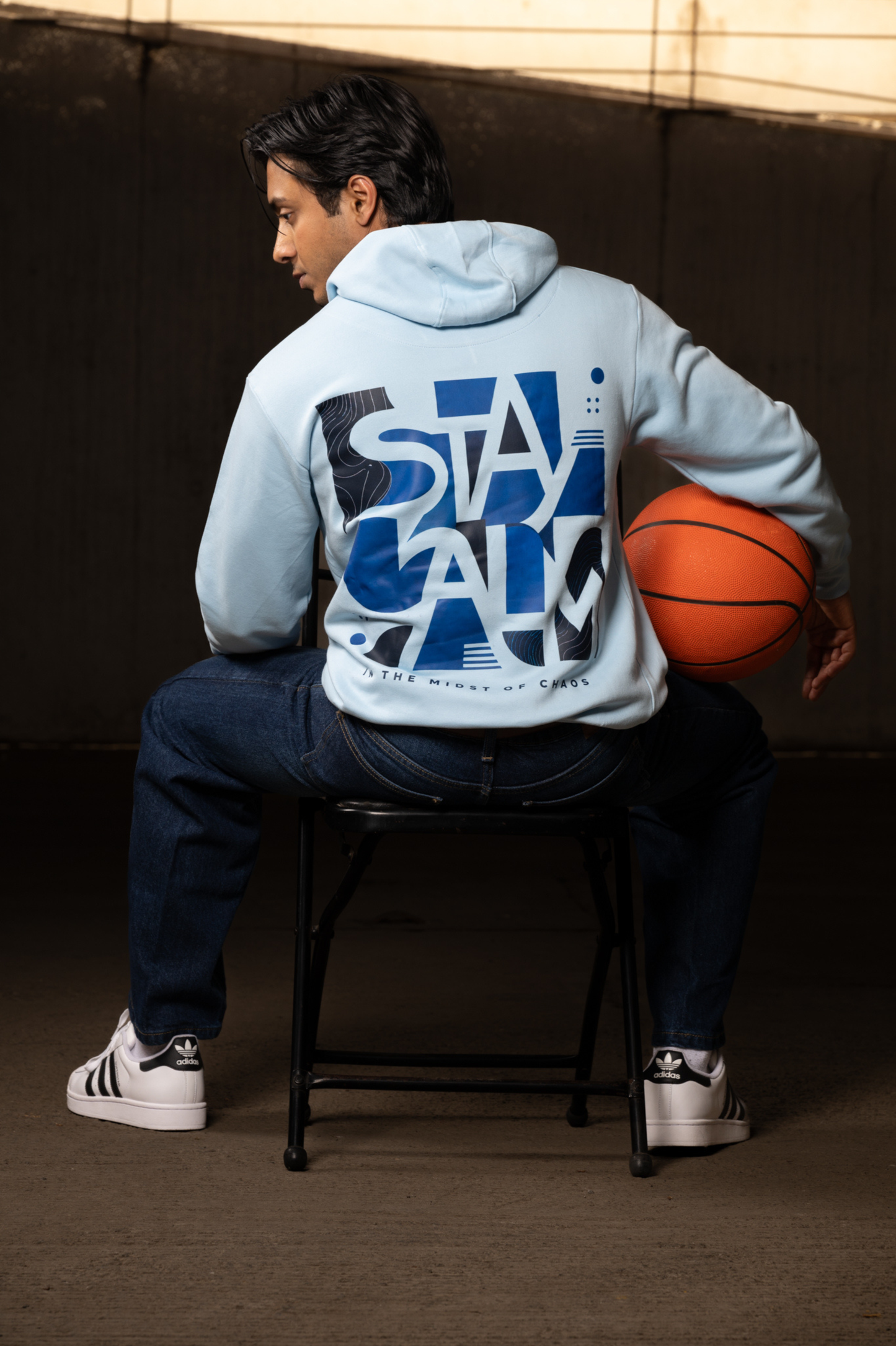 Men Solid Sky Blue Hoodie | Cold Current