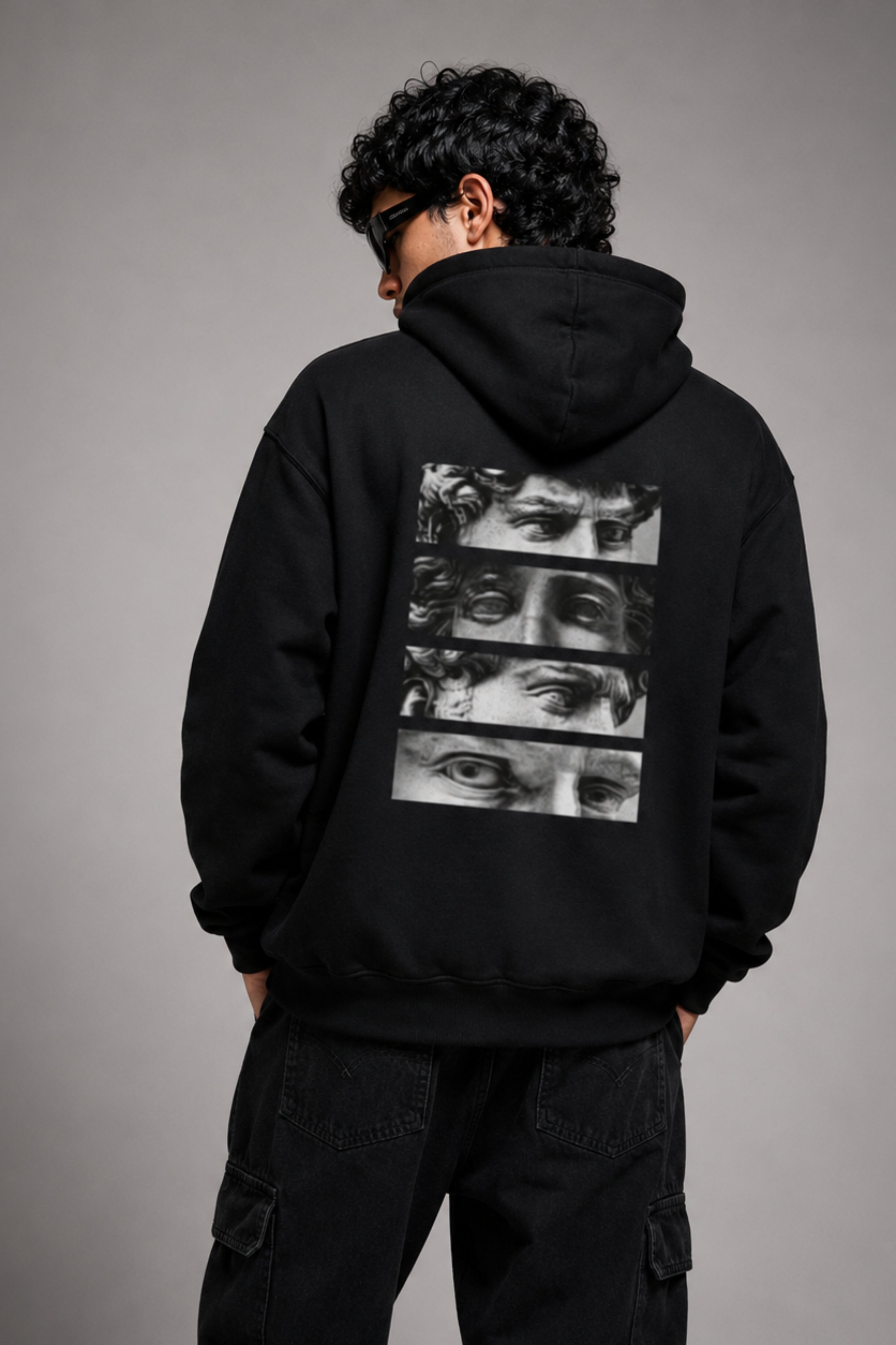 Men Solid Black Hoodie | Split Vision