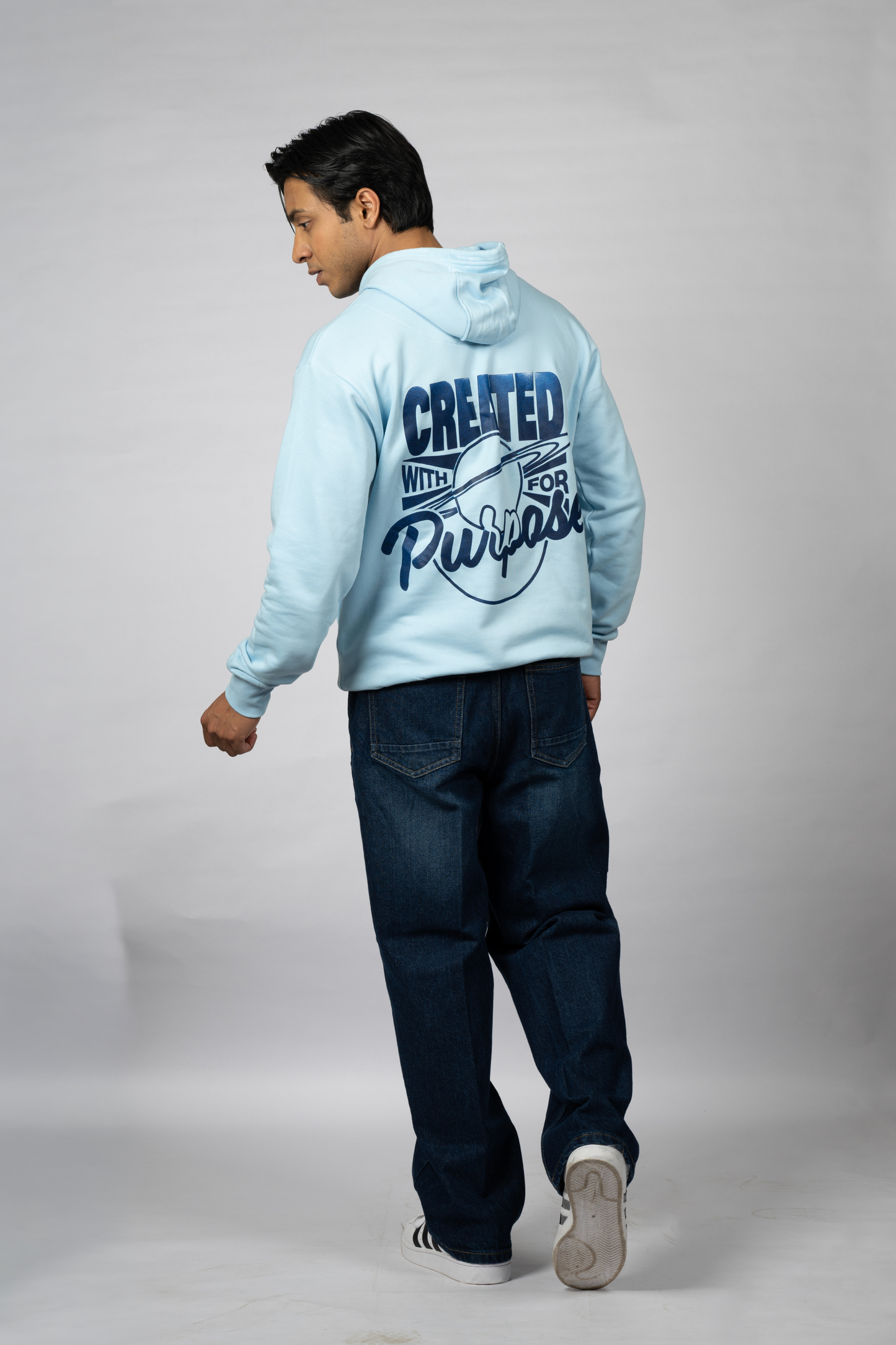 Men Solid Sky Blue Hoodie | Pure Purpose