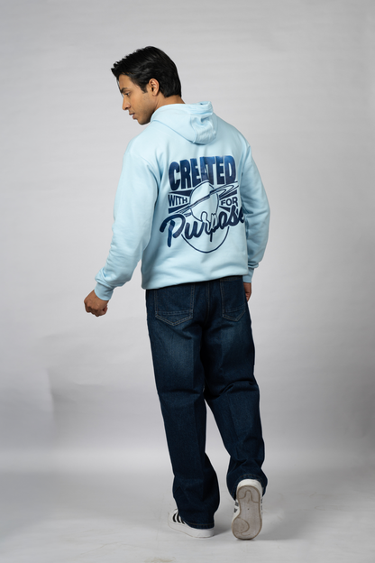 Men Solid Sky Blue Hoodie | Pure Purpose
