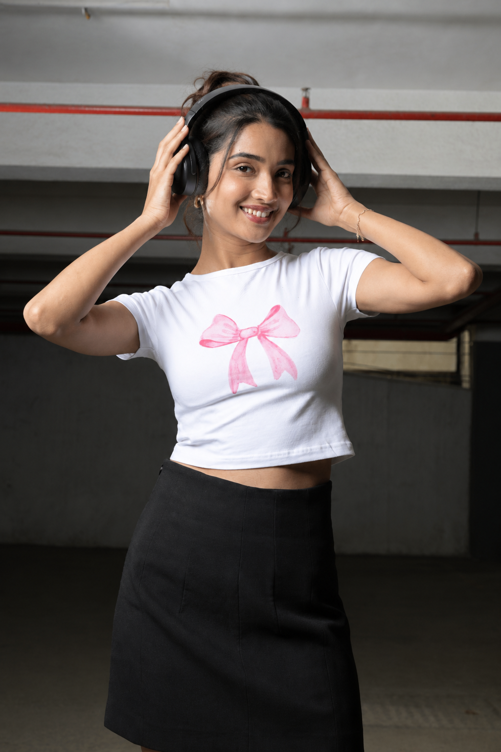 Women White Baby Tee | Bow
