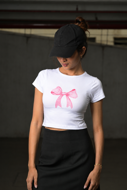 Women White Baby Tee | Bow