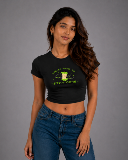 Women Black Baby Tee | Fueled Right To Stay Core