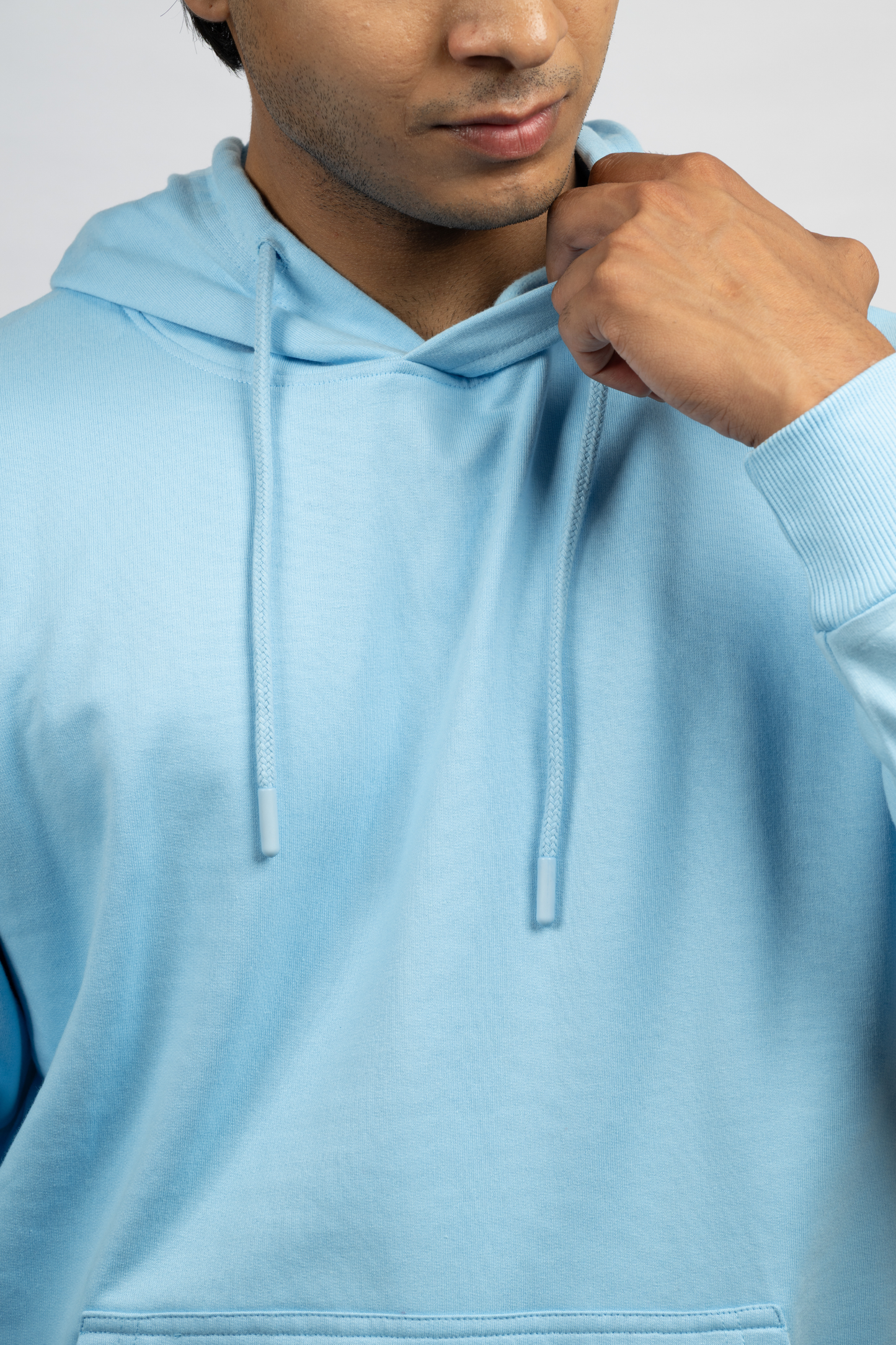 Men Solid Sky Blue Hoodie