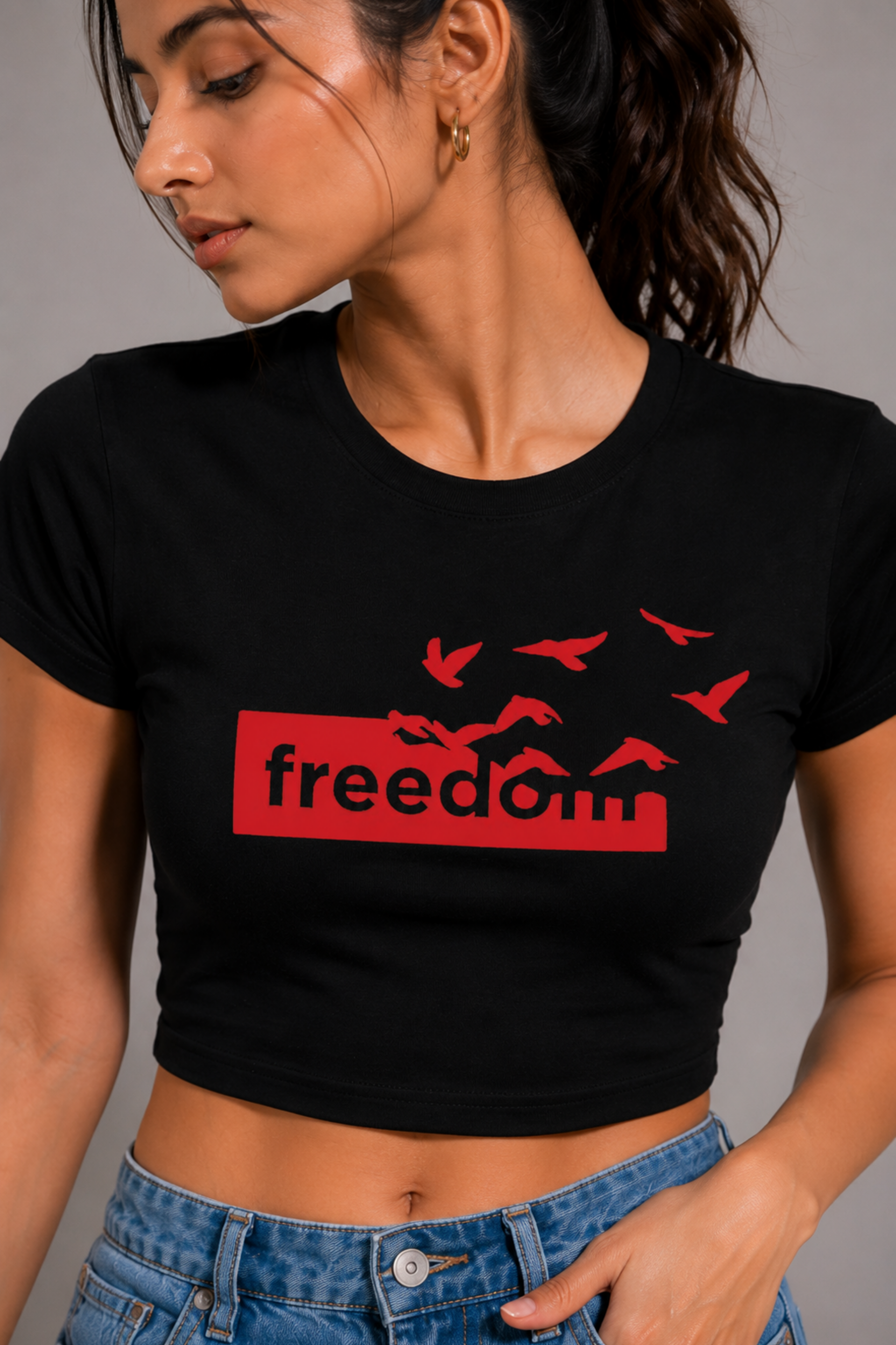 Women Black Baby Tee | Freedom