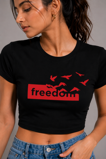 Women Black Baby Tee | Freedom