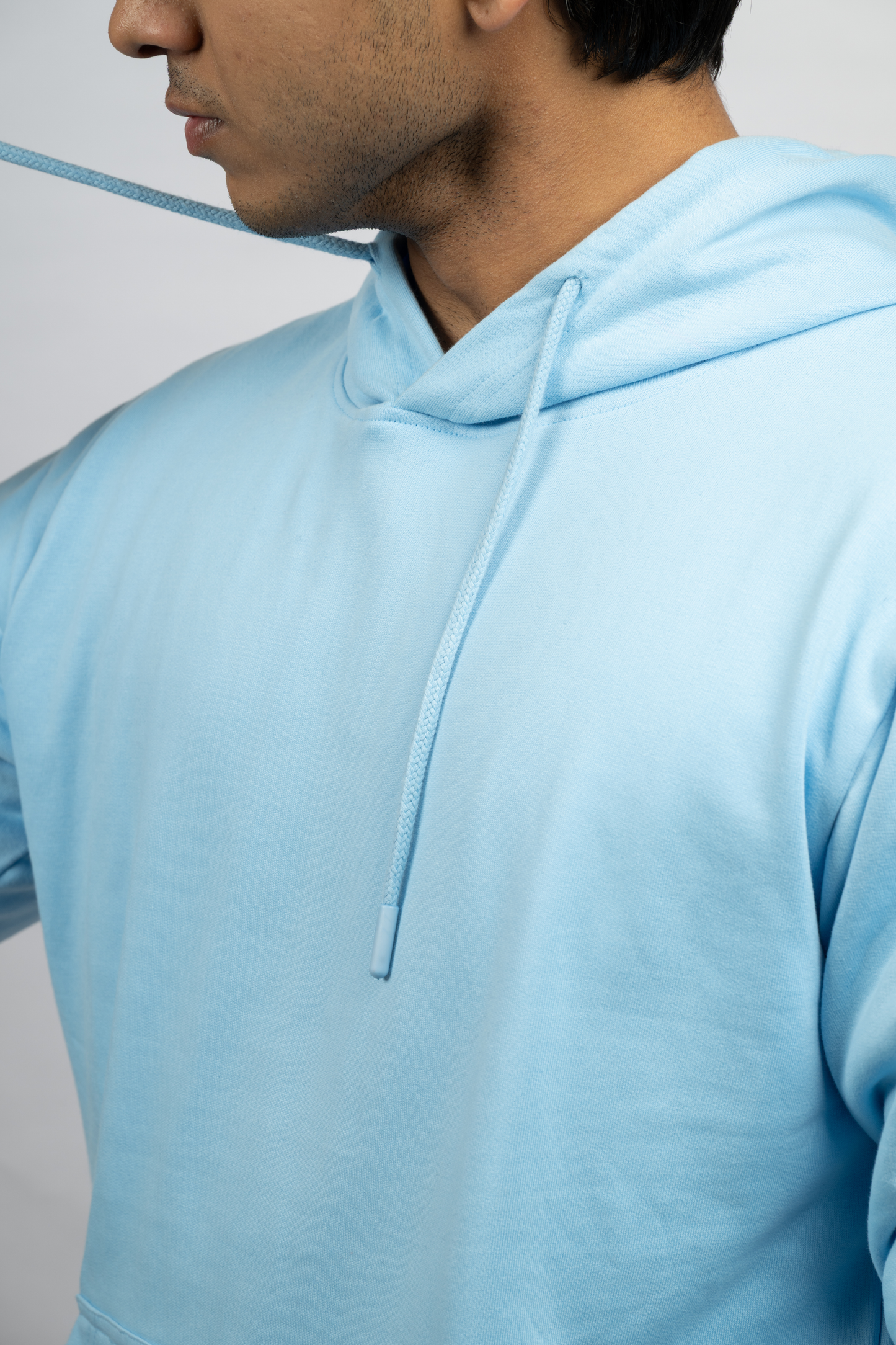 Men Solid Sky Blue Hoodie