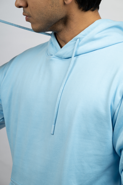 Men Solid Sky Blue Hoodie