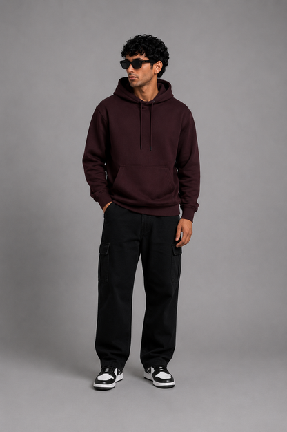 Men Solid Maroon Hoodie