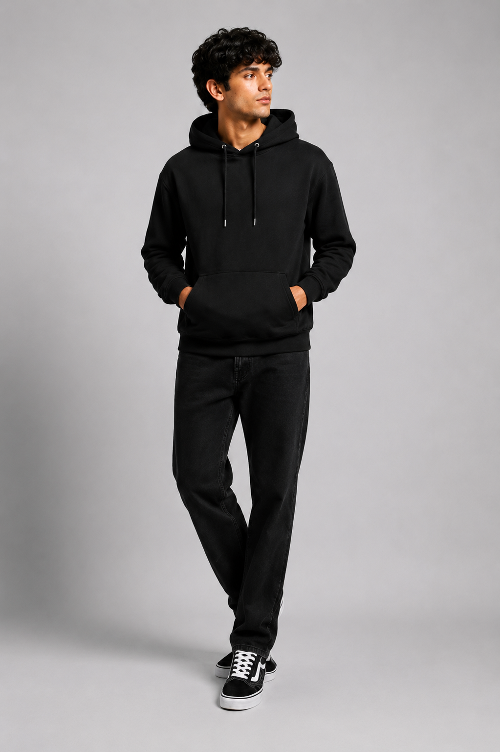 Men Solid Black Hoodie