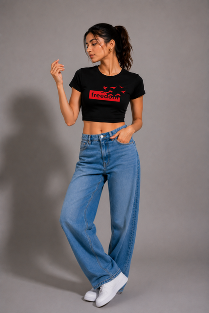 Women Black Baby Tee | Freedom