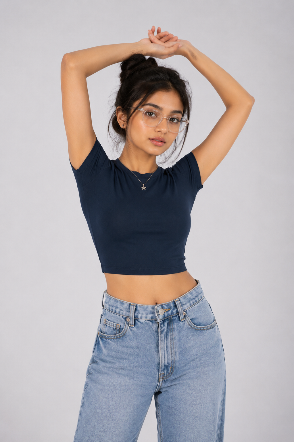 Women Navy Blue Baby Tee