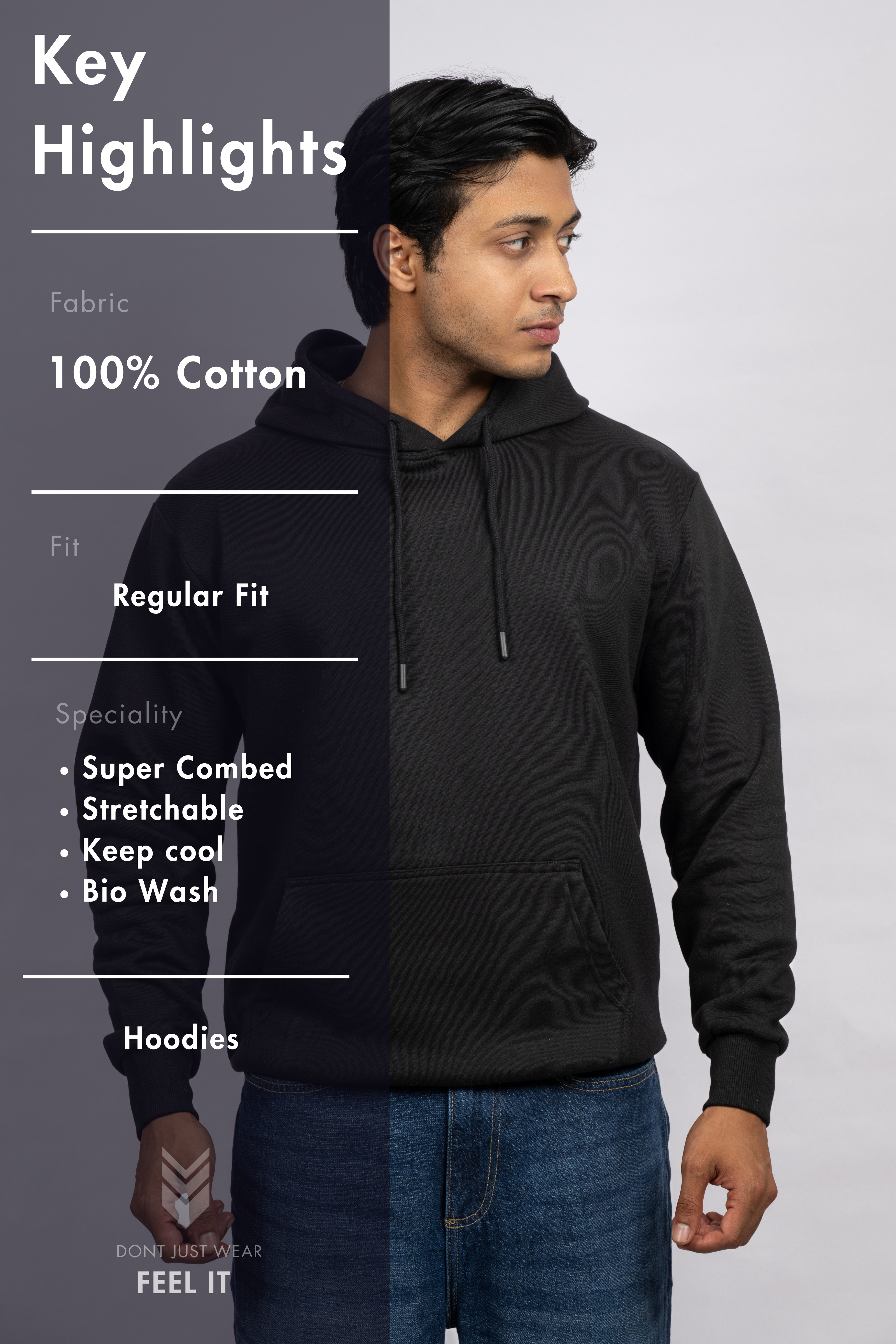 Men Solid Black Hoodie