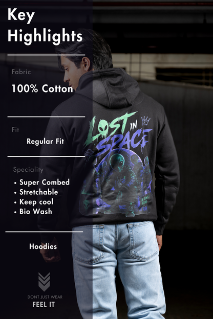Men Solid Black Hoodie | Lost Signal