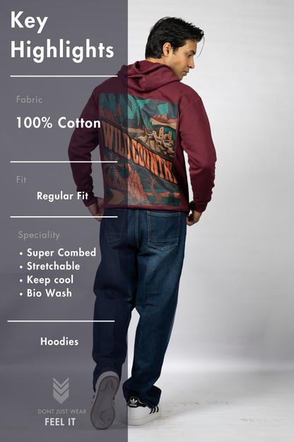 Men Solid Maroon Hoodie | Wild Haven