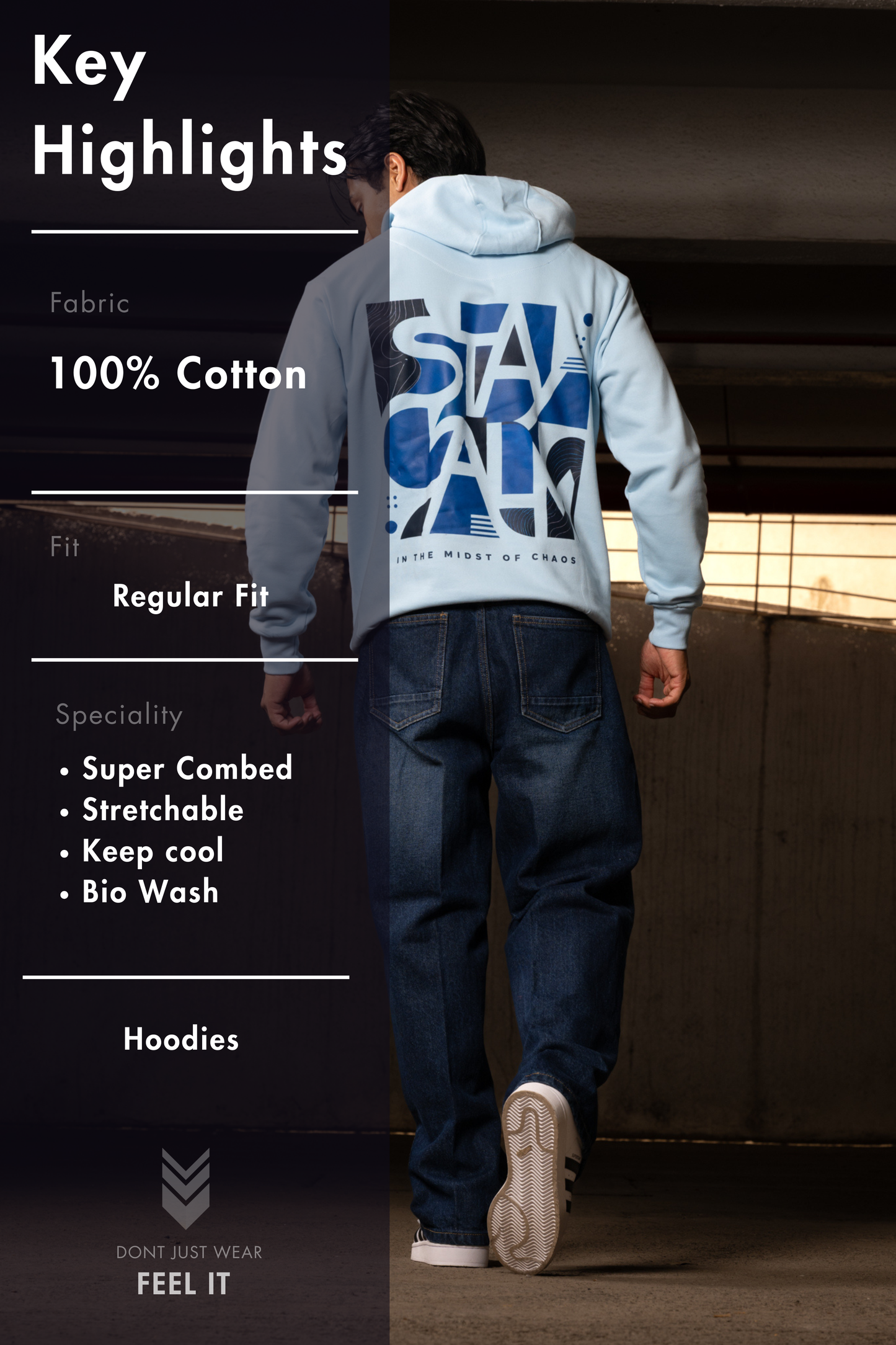 Men Solid Sky Blue Hoodie | Cold Current