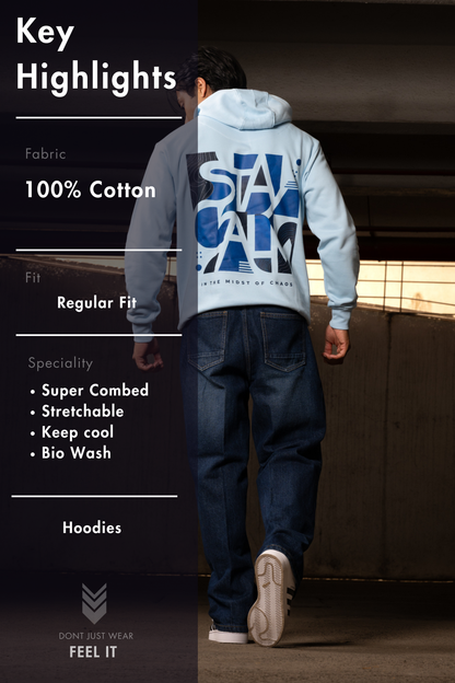 Men Solid Sky Blue Hoodie | Cold Current