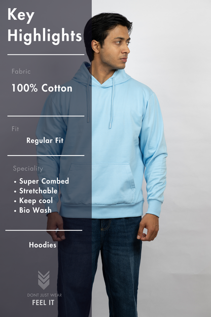 Men Solid Sky Blue Hoodie