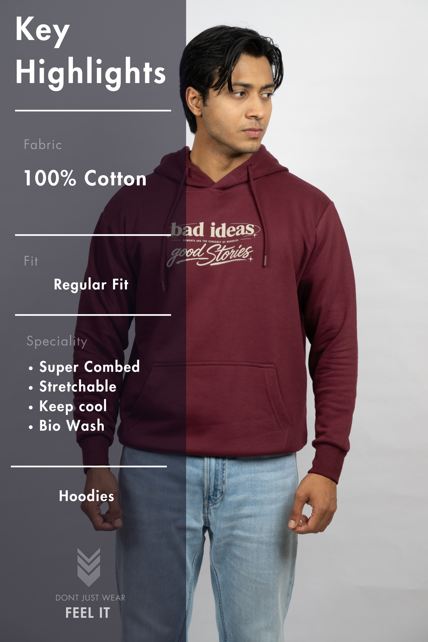 Men Solid Maroon Hoodie | Good Stories