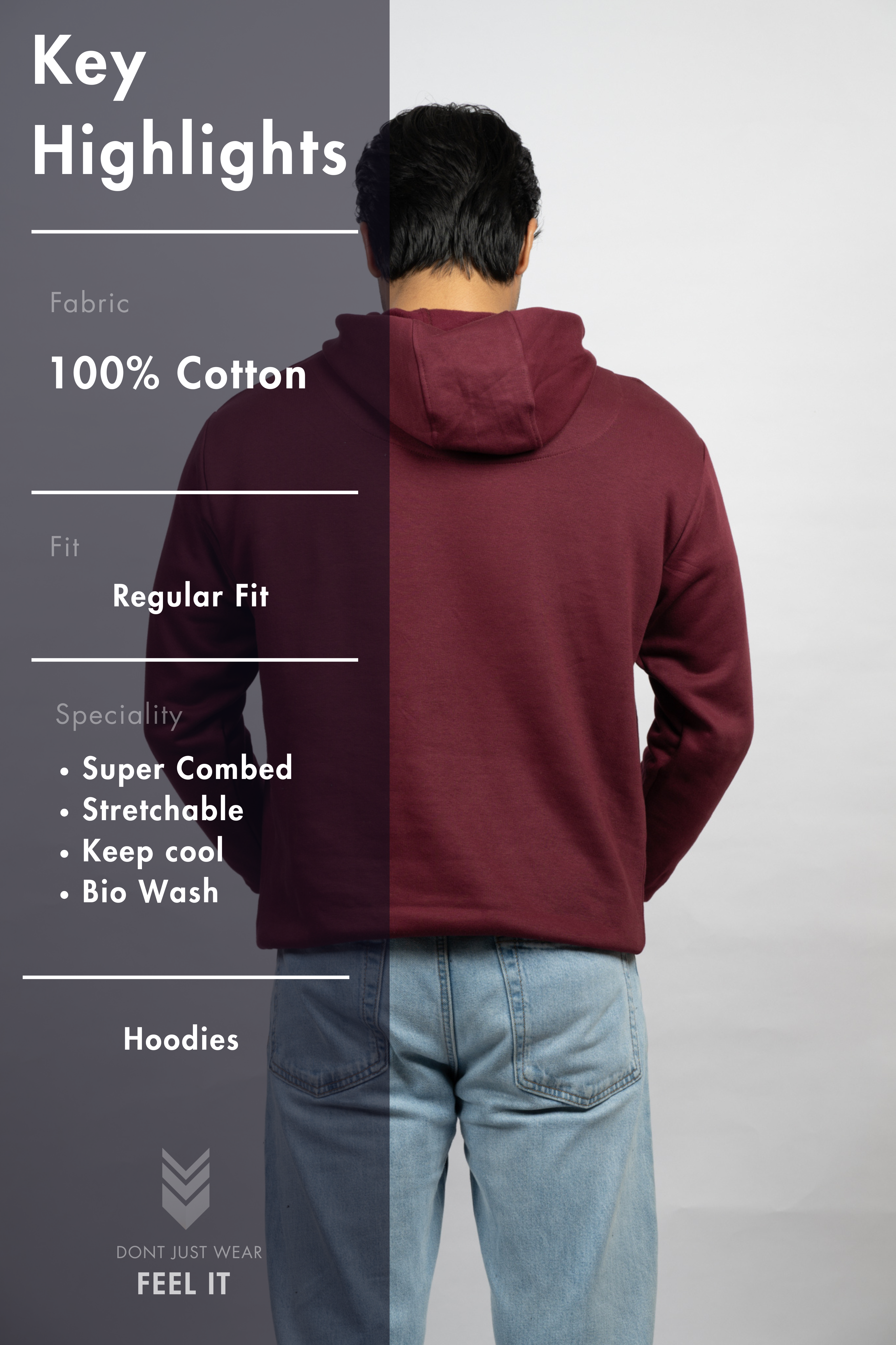 Men Solid Maroon Hoodie