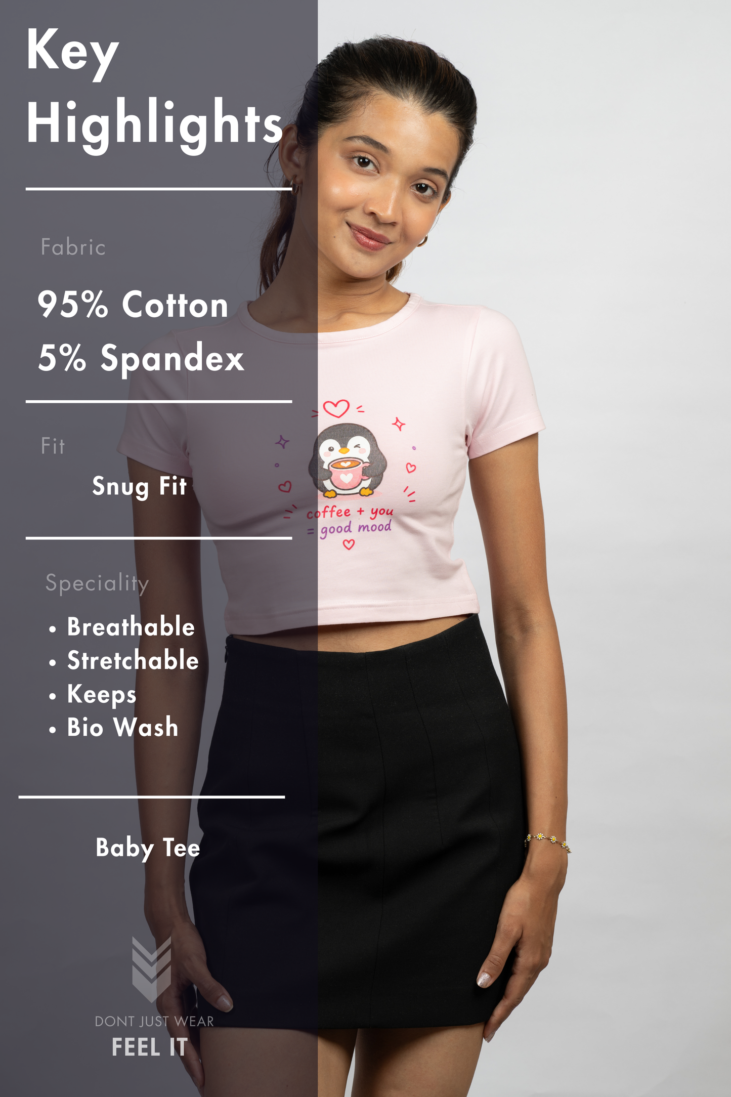 Women Pink Baby Tee | Love Brew