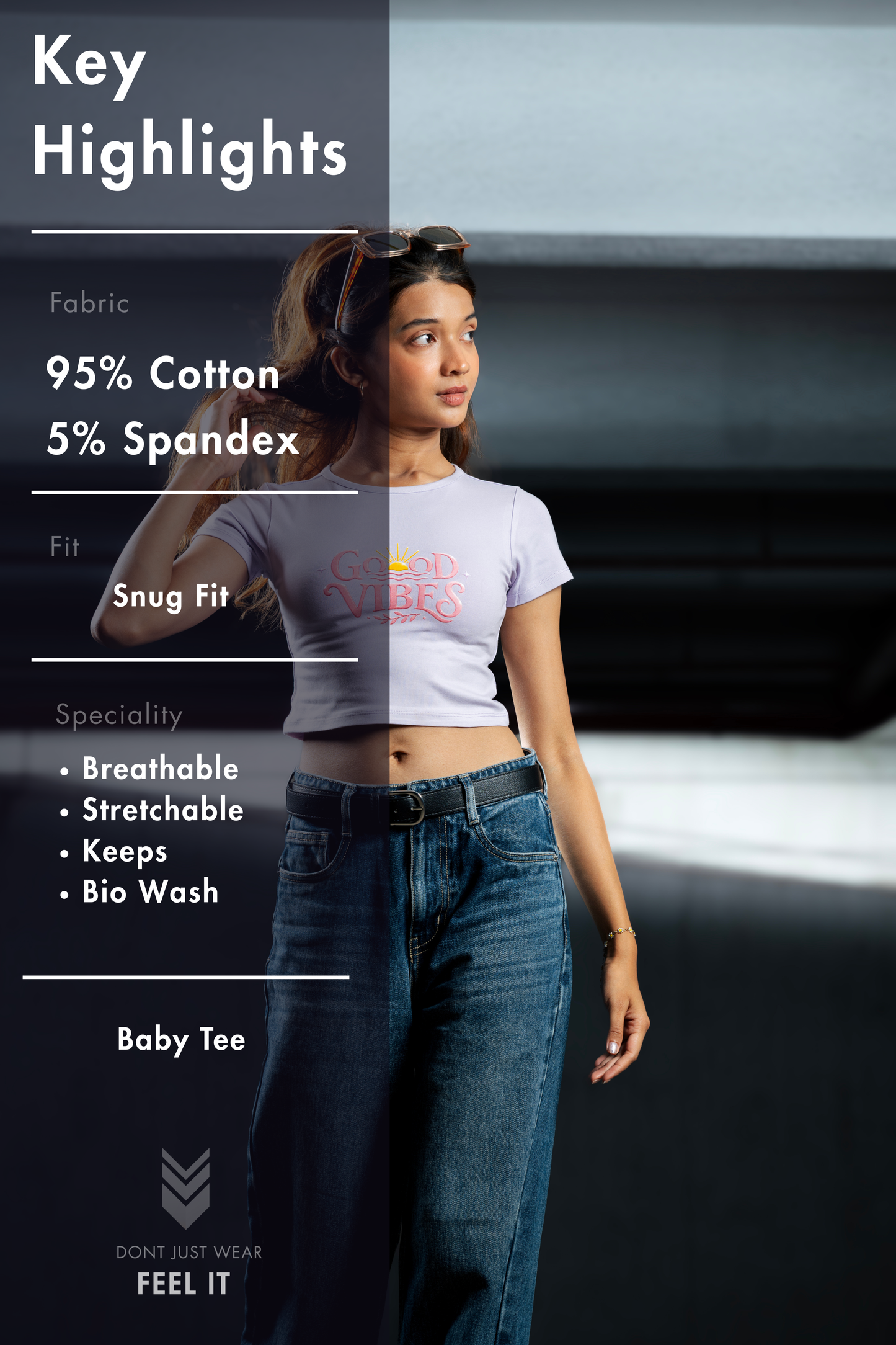 Women Lavender Baby Tee | Good Vibes