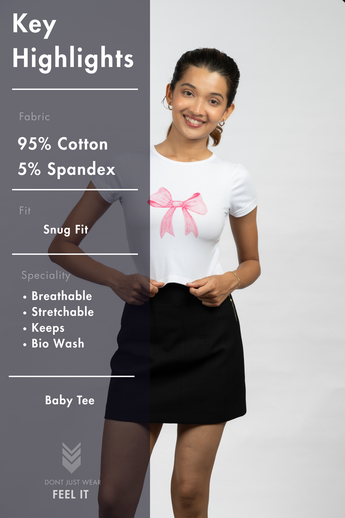 Women White Baby Tee | Bow