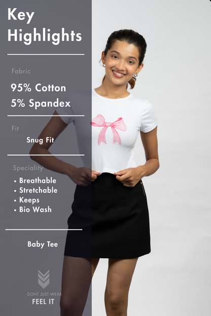 Women White Baby Tee | Bow