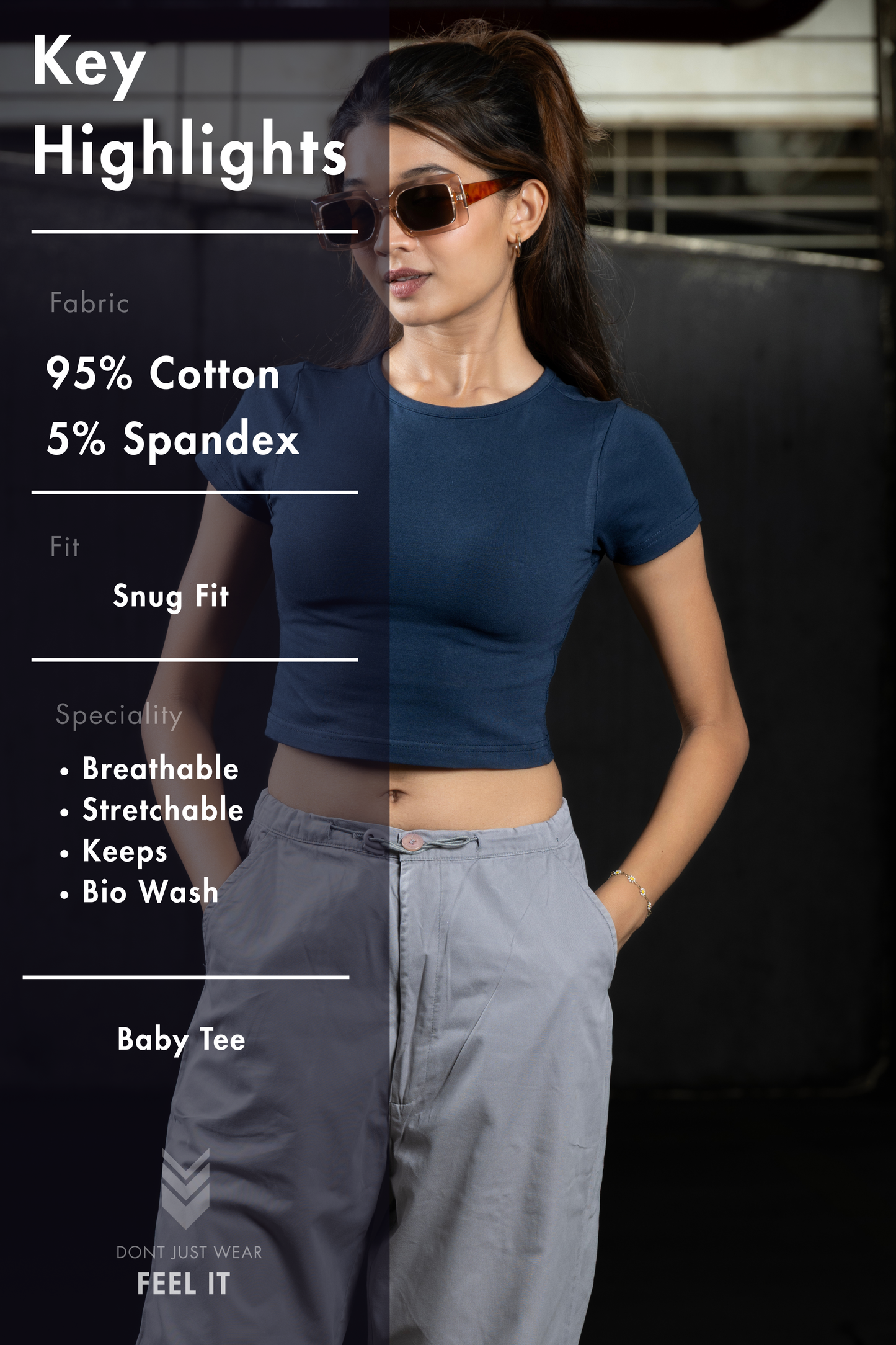 Women Navy Blue Baby Tee