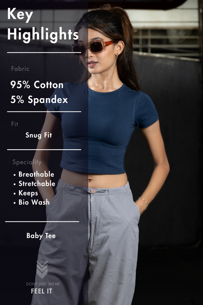 Women Navy Blue Baby Tee