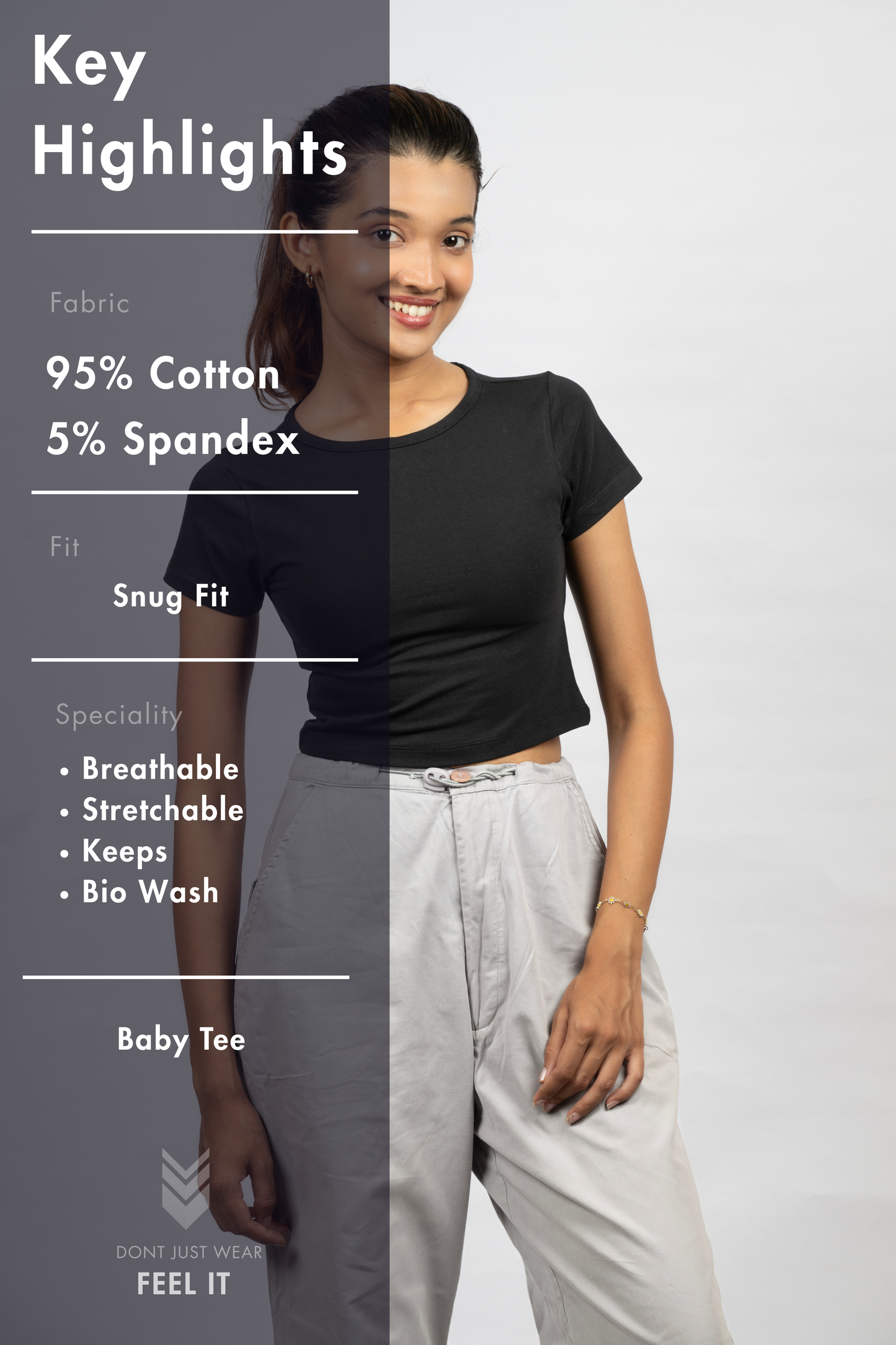 Women Black Baby Tee
