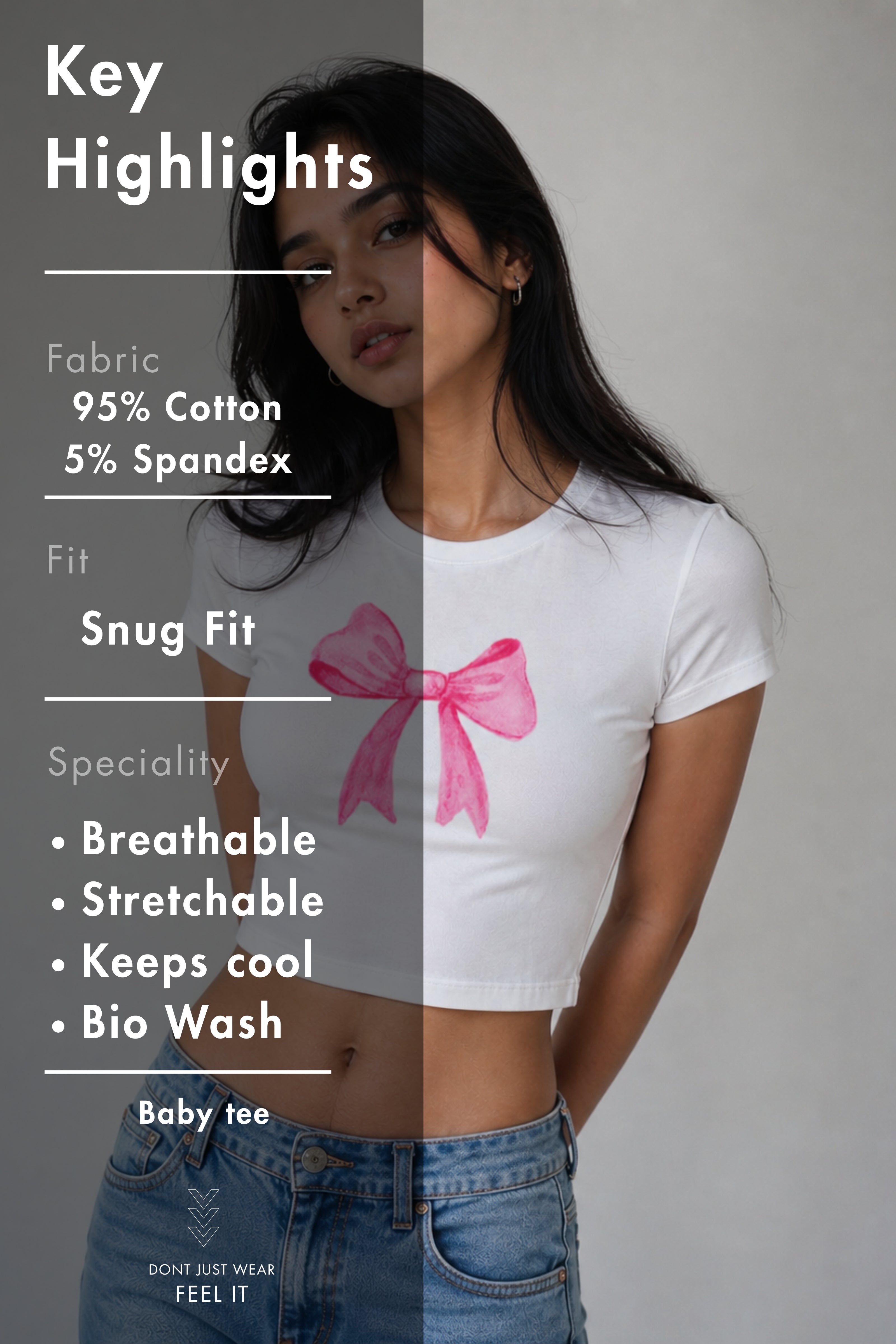 Women White Baby Tee | Bow