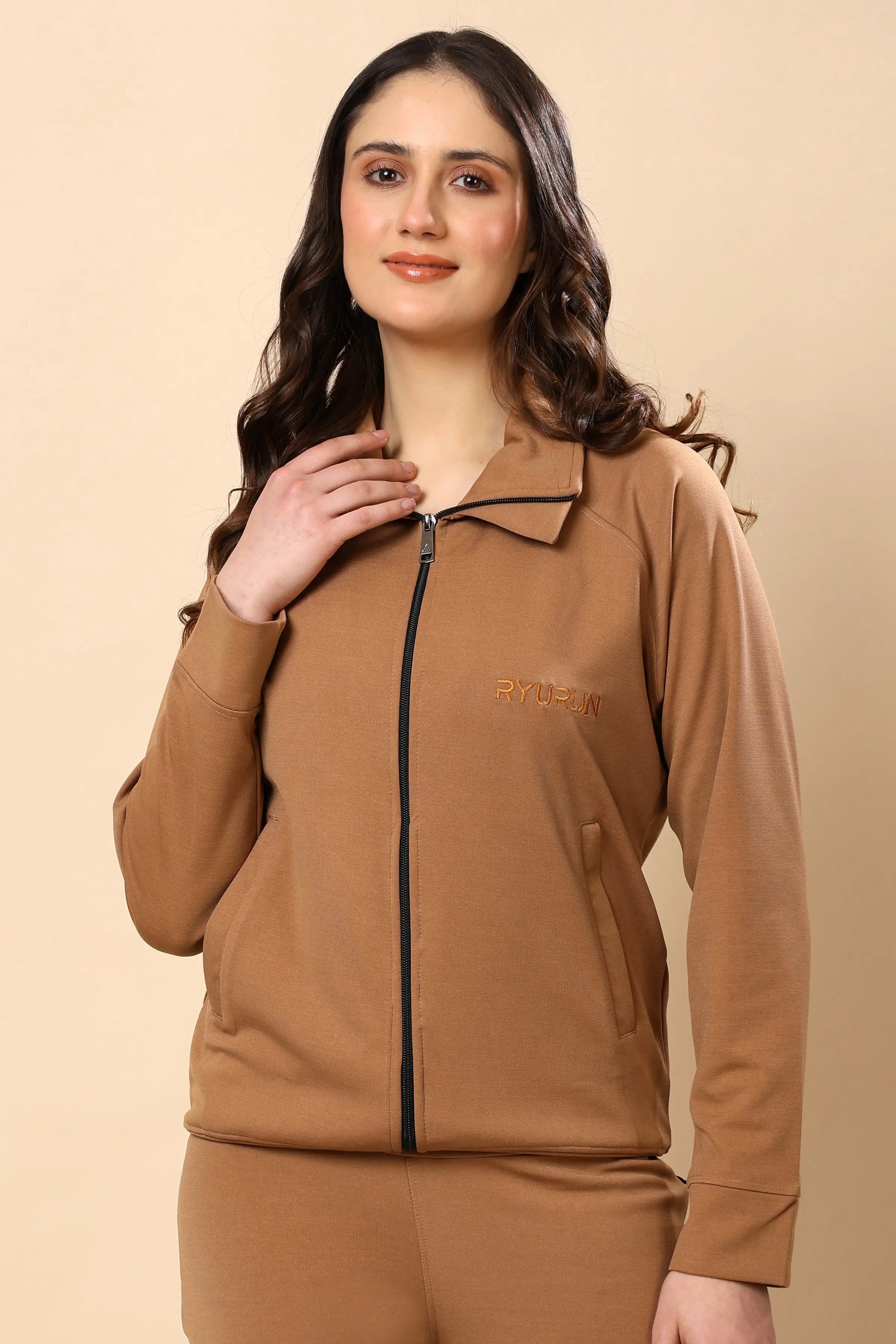 Women’s Signature Earthy Brown Zip-Up Jacket | Everyday Wear
