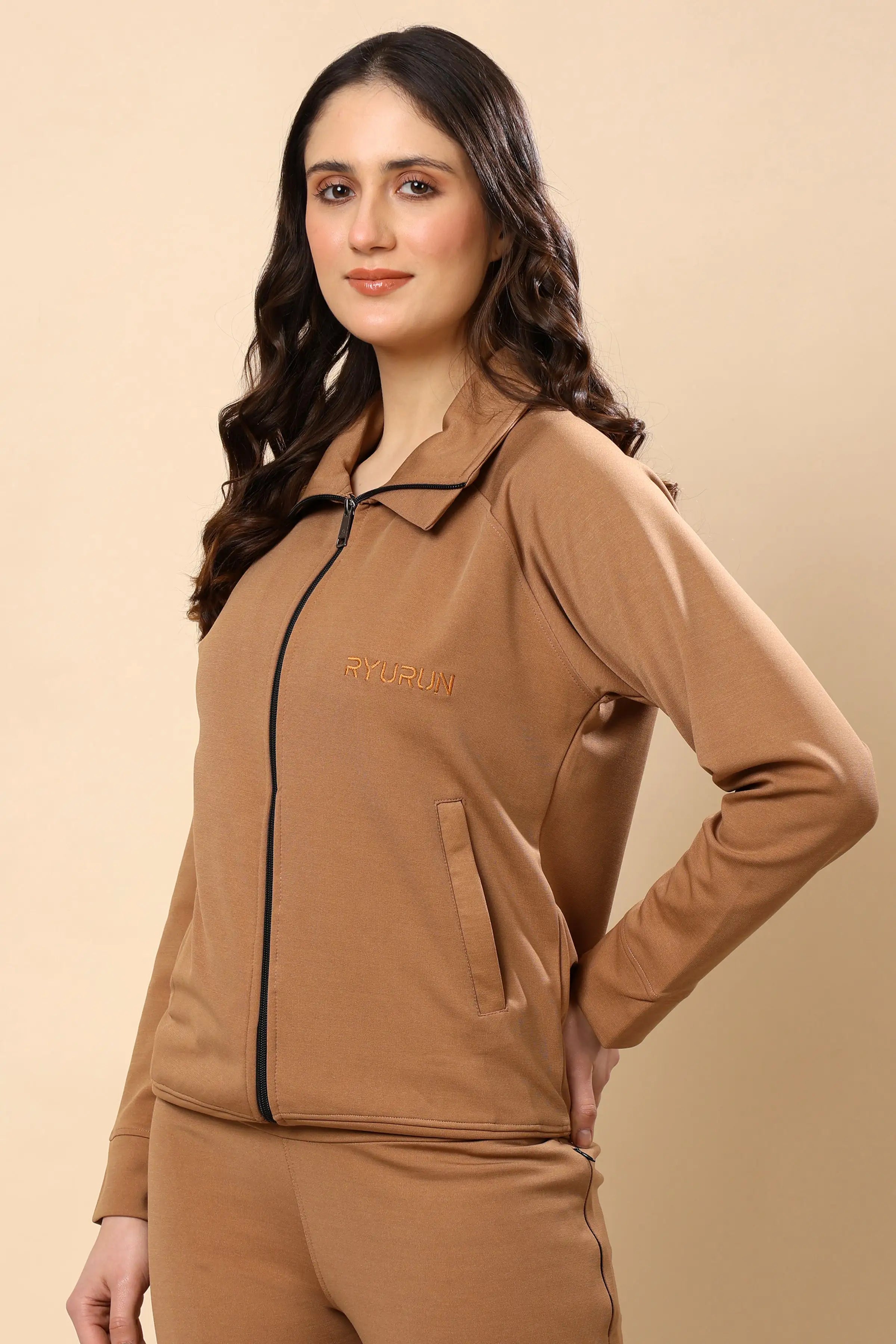 Women’s Signature Earthy Brown Zip-Up Jacket | Everyday Wear