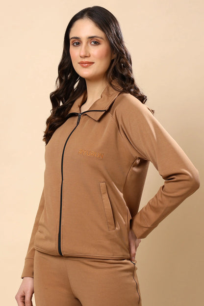 Women’s Signature Earthy Brown Zip-Up Jacket | Everyday Wear