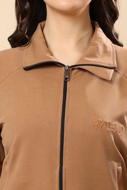 Women’s Signature Earthy Brown Zip-Up Jacket | Everyday Wear